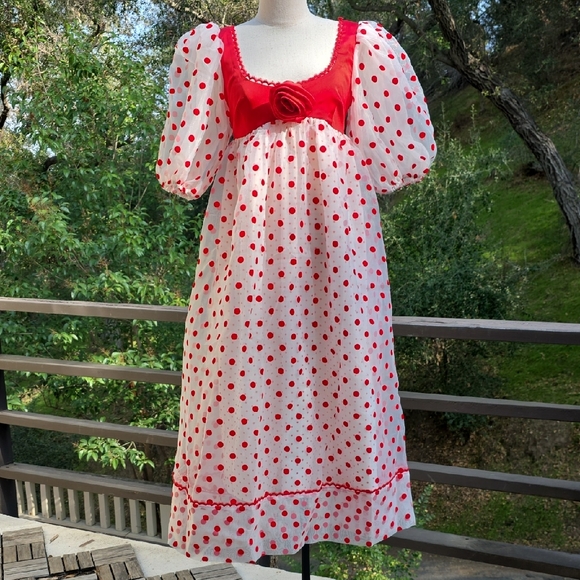 NEW FOR LOVE AND LEMONS RHODA RED POLKA-DOT MIDI DRESS SIZE S - Picture 3 of 12